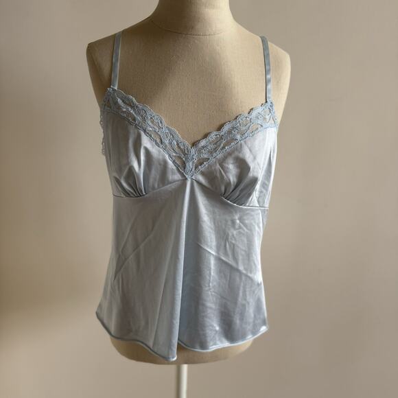 VTG Cami Ladies 38 Baby Doll Blue Lace Straps Coquette Feminine Romantic USA - Picture 1 of 12